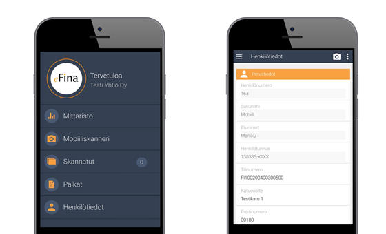 eFina Mobiilissa päivität henkilötiedot helposti