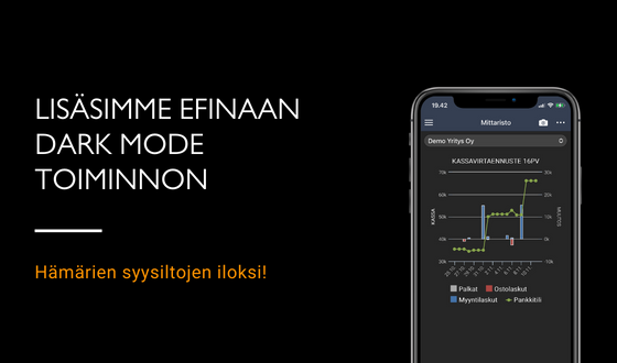 eFina Mobiili dark mode -toiminto helpottaa ilta- ja yökäyttöä