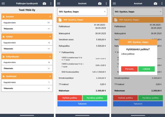 eFina Mobiili ja palkkojen hyväksyntä